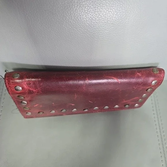 Patricia Nash Varesse Distressed Leather Studded Bifold Wallet Berry Red Tooled - Picture 9 of 9